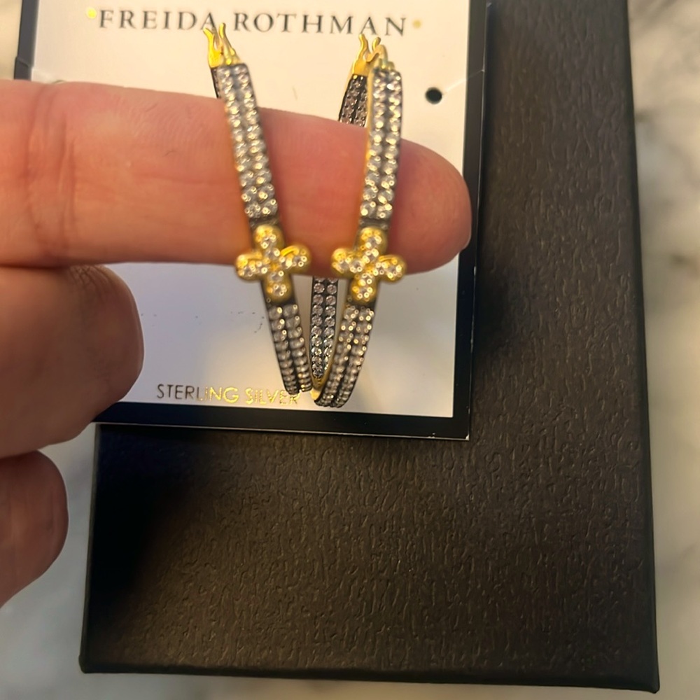 FREIDA ROTHMAN 14kt Gold Plated Sterling Silver Clover inside out  Hoop Earrings